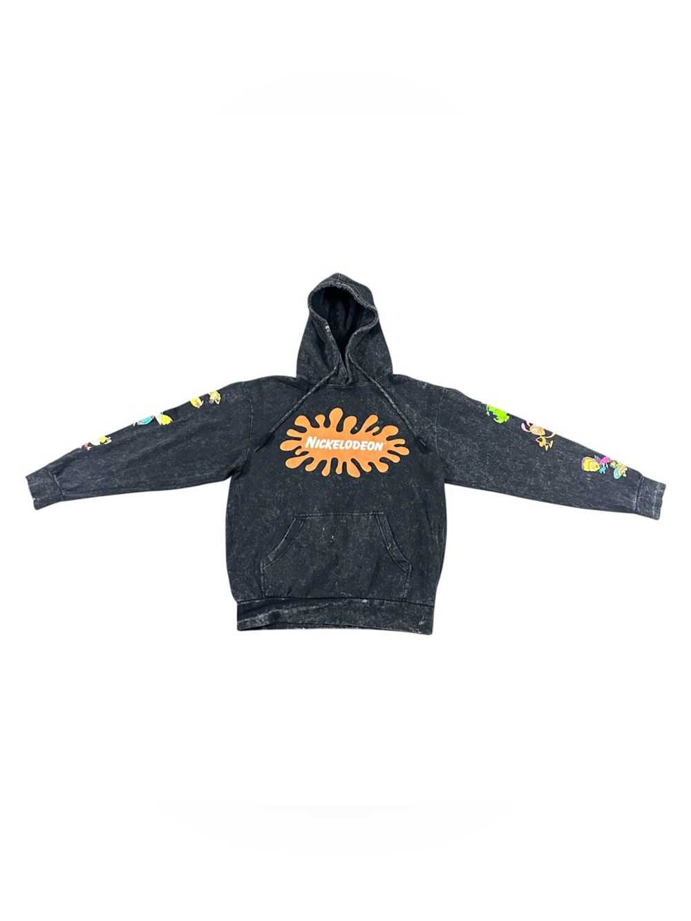 Nickelodeon Men’s Medium Black Gray Wash Cartoon Character Graphic Hoodie 90s